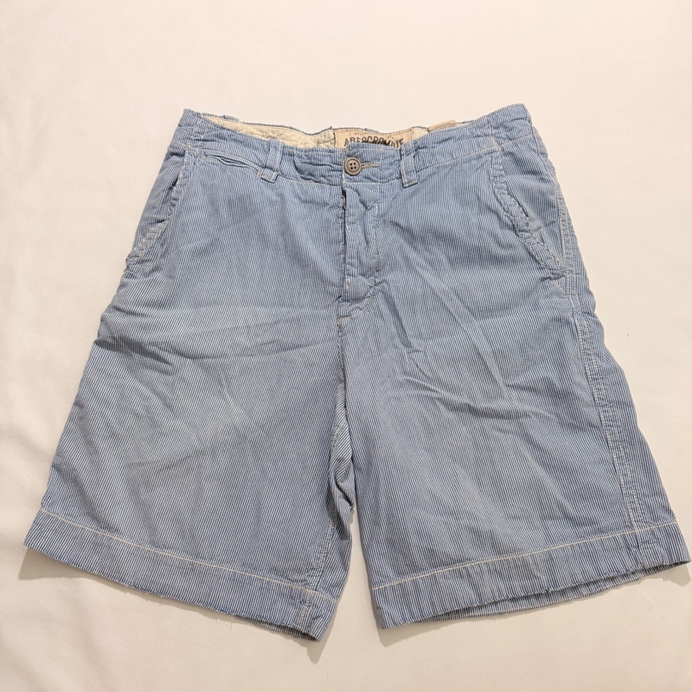 Abercrombie & Fitch Shorts Mens 32 Blue White Hickory Stripe Cotton Relaxed 00s